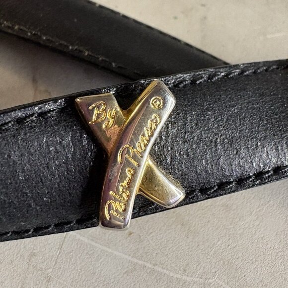 Vintage Paloma Picasso Black Leather Belt Gold \